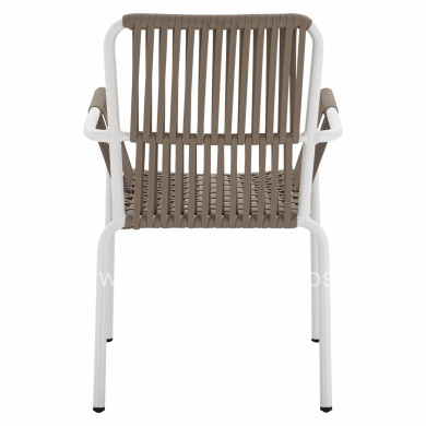 WHITE ALUMINUM ARMCHAIR WITH WIDE ROPE CAPPUCCINO HM5784.01 56x58x85 cm.