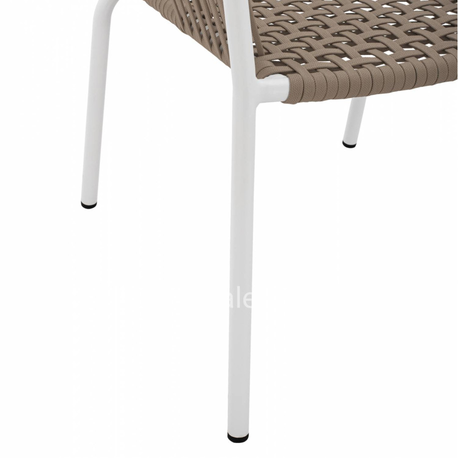 WHITE ALUMINUM ARMCHAIR WITH WIDE ROPE CAPPUCCINO HM5784.01 56x58x85 cm.