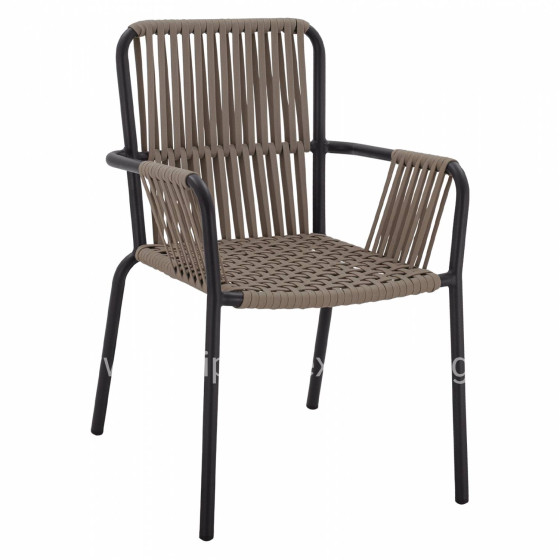 ALUMINUM CHAIR ARMCHAIR WITH WIDE ROPE CAPPUCCINO HM5784.02 56x58x85 cm.