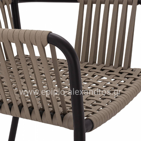 ALUMINUM CHAIR ARMCHAIR WITH WIDE ROPE CAPPUCCINO HM5784.02 56x58x85 cm.