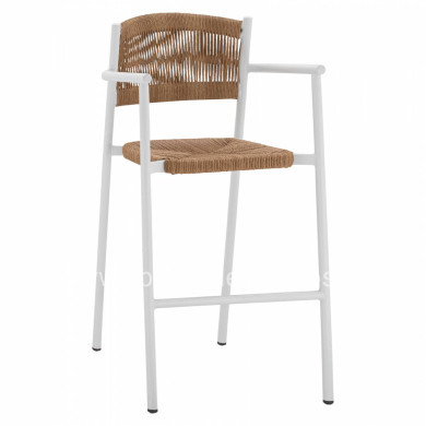 ALUMINUM STOOL WHITE WITH ROPE BEIGE HM5785.01 56x59x107 cm.