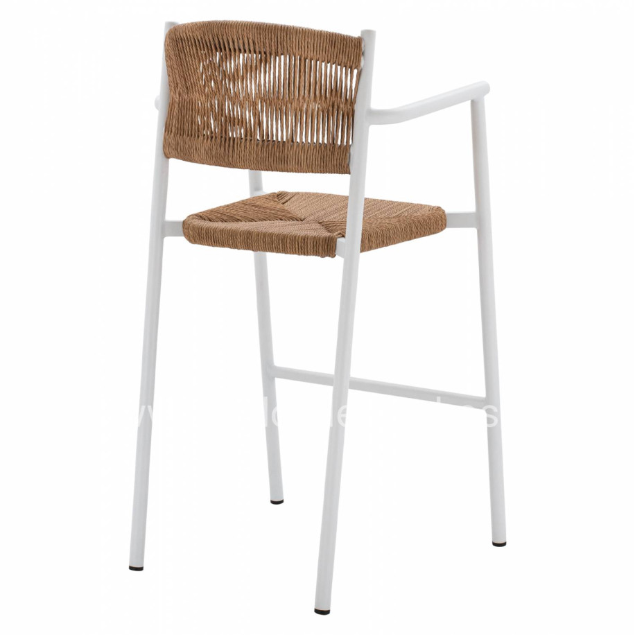 ALUMINUM STOOL WHITE WITH ROPE BEIGE HM5785.01 56x59x107 cm.