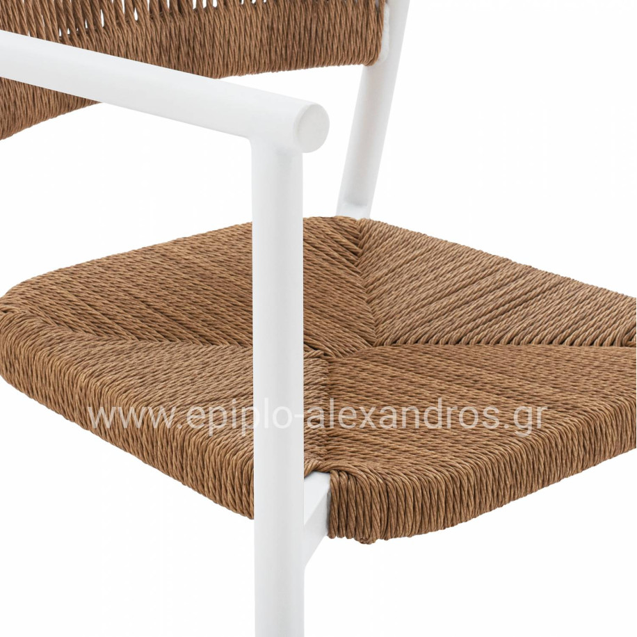 ALUMINUM STOOL WHITE WITH ROPE BEIGE HM5785.01 56x59x107 cm.