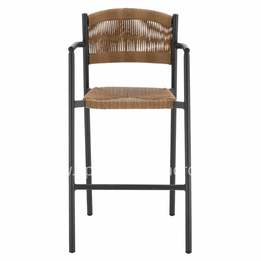 CHARCOAL ALUMINUM BAR STOOL WITH BEIGE ROPE HM5785.02 55,5x58x107 cm.