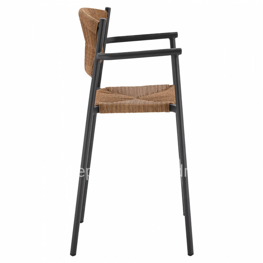 CHARCOAL ALUMINUM BAR STOOL WITH BEIGE ROPE HM5785.02 55,5x58x107 cm.