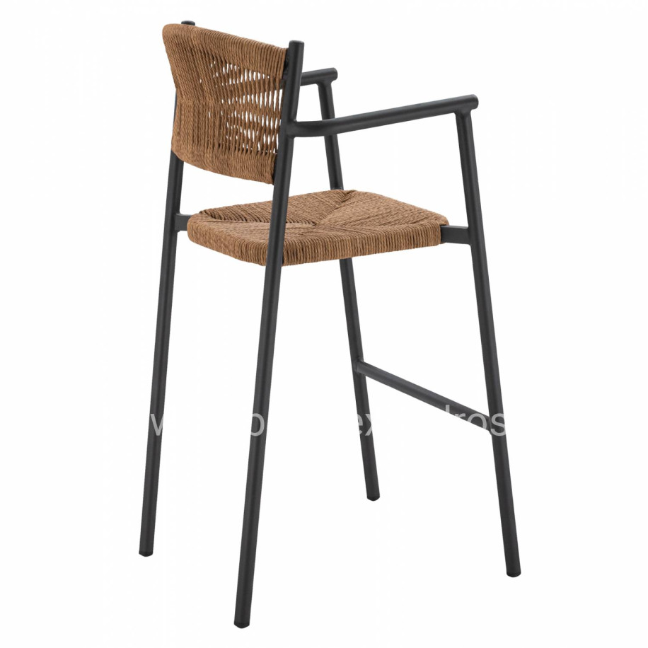 CHARCOAL ALUMINUM BAR STOOL WITH BEIGE ROPE HM5785.02 55,5x58x107 cm.