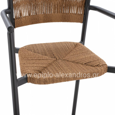 CHARCOAL ALUMINUM BAR STOOL WITH BEIGE ROPE HM5785.02 55,5x58x107 cm.
