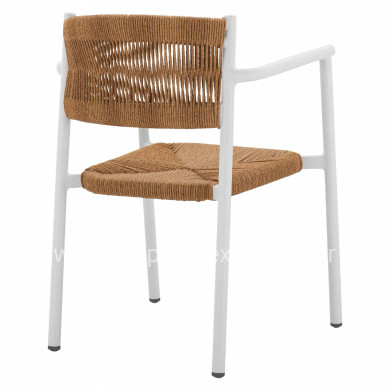 WHITE ALUMINUM ARMCHAIR WITH BEIGE PE ROPE HM5786.01 55,5x50x77,5 cm.