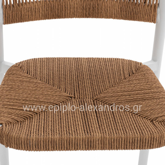 WHITE ALUMINUM ARMCHAIR WITH BEIGE PE ROPE HM5786.01 55,5x50x77,5 cm.