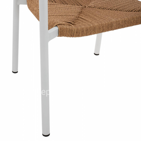 WHITE ALUMINUM ARMCHAIR WITH BEIGE PE ROPE HM5786.01 55,5x50x77,5 cm.
