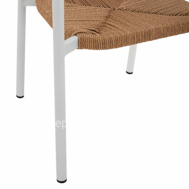 WHITE ALUMINUM ARMCHAIR WITH BEIGE PE ROPE HM5786.01 55,5x50x77,5 cm.