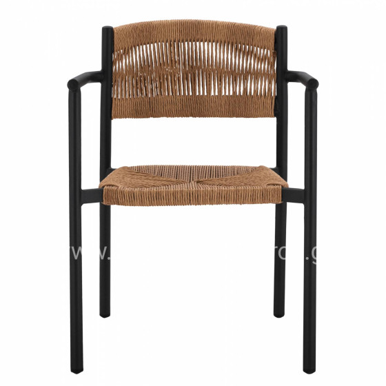 CHARCOAL ALUMINUM ARMCHAIR WITH BEIGE PE ROPE HM5786.02 55,5x50x77,5 cm.