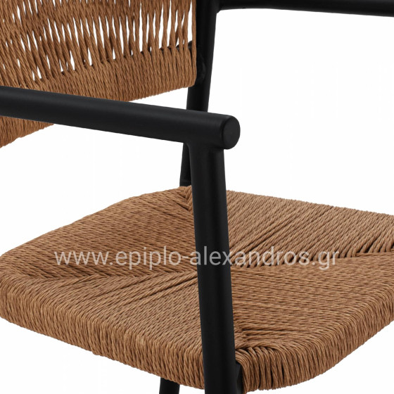 CHARCOAL ALUMINUM ARMCHAIR WITH BEIGE PE ROPE HM5786.02 55,5x50x77,5 cm.