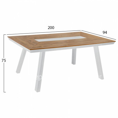 DINNING SET 7PCS WITH POLYWOOD TABLE 200X94 & WHITE ARMCHAIRS HM11425