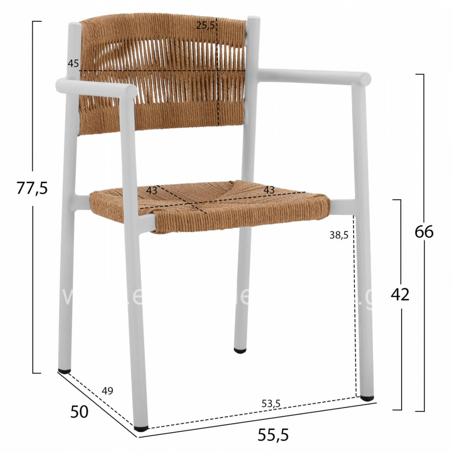 DINING SET 3PCS ALUMINUM TABLE 80X80 & WHITE ARMCHAIR HM11441