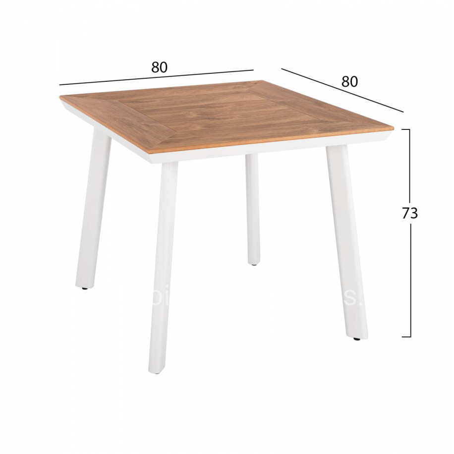 DINING SET 3PCS ALUMINUM TABLE 80X80 & WHITE ARMCHAIR HM11442