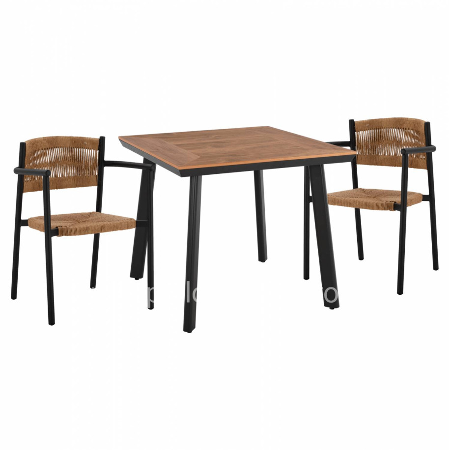 DINNING SET 3PCS ALUMINUM TABLE 80X80 & ARMCHAIRS IN CHARCOAL FB9111444