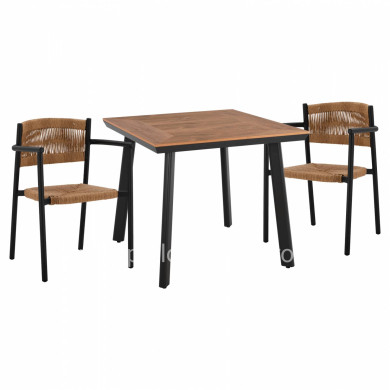 DINNING SET 3PCS ALUMINUM TABLE 80X80 & ARMCHAIRS IN CHARCOAL FB9111444