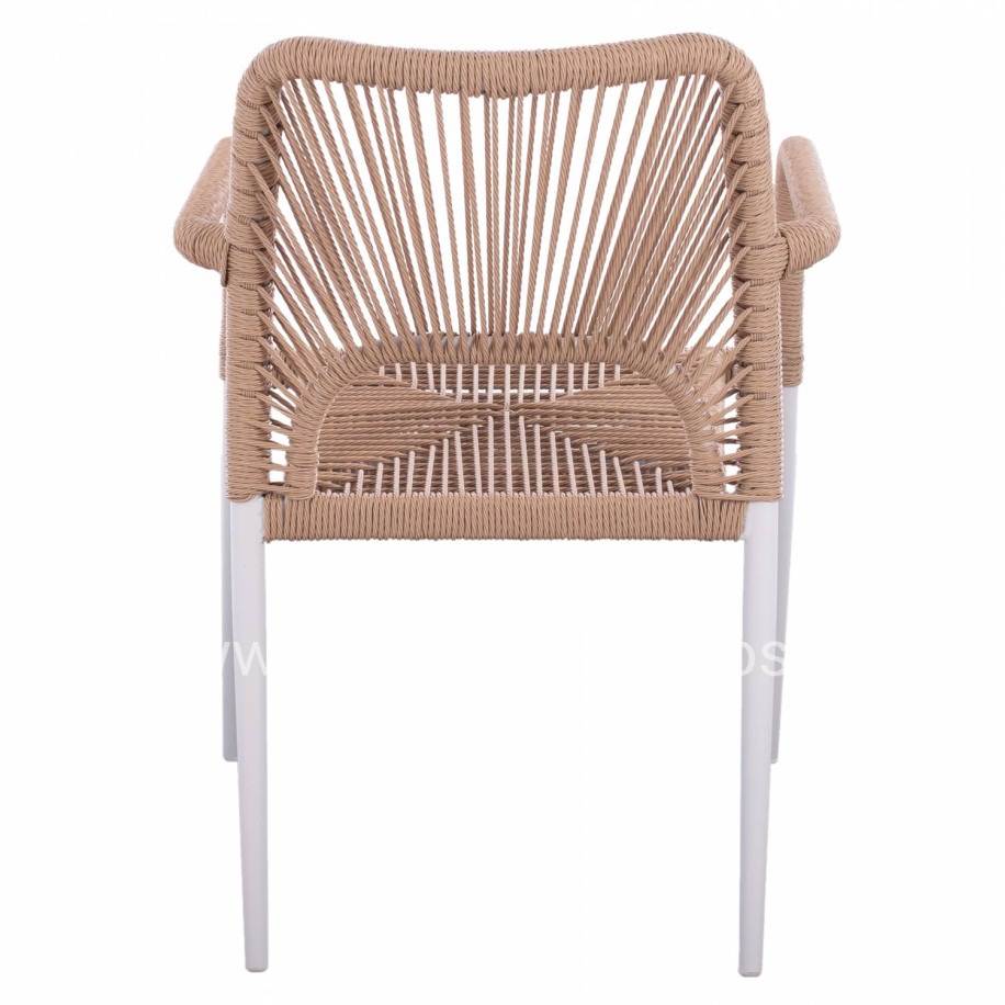 WHITE ALUMINUM ARMCHAIR WITH BEIGE PE ROPE HM5771.01 55Χ63Χ82 cm.