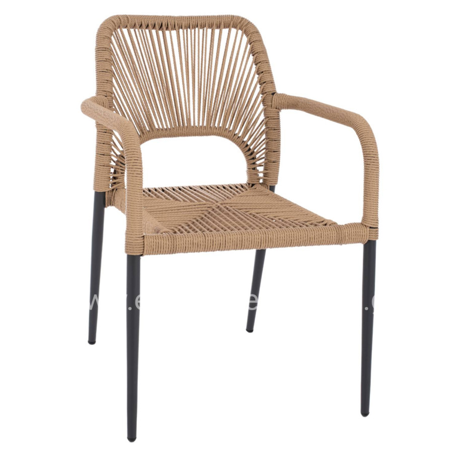 ALUMINUM ARMCHAIR NOJO HM5771.02 GREY WITH BEIGE P.E.TWIST RATTAN 55x63x82Hcm.