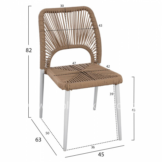 WHITE ALUMINUM CHAIR WITH PE ROPE BEIGE HM5770.01 45x63x82Y cm.