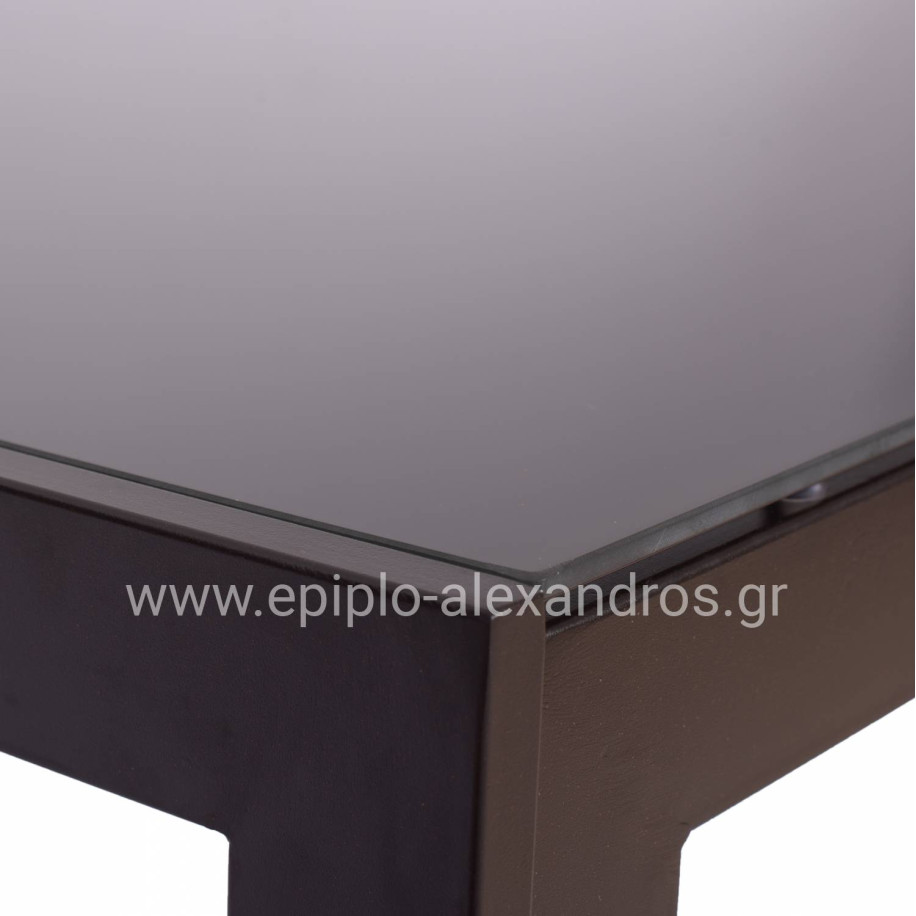 METALLIC TABLE IN BROWN WITH BROWN GLASS 150X90X75cm HM5767.02