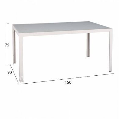 METALLIC TABLE ICE WHITE WITH GLASS HM5767.03 150X90Χ75cm.