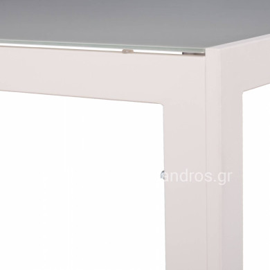 METALLIC TABLE ICE WHITE WITH GLASS HM5767.03 150X90Χ75cm.