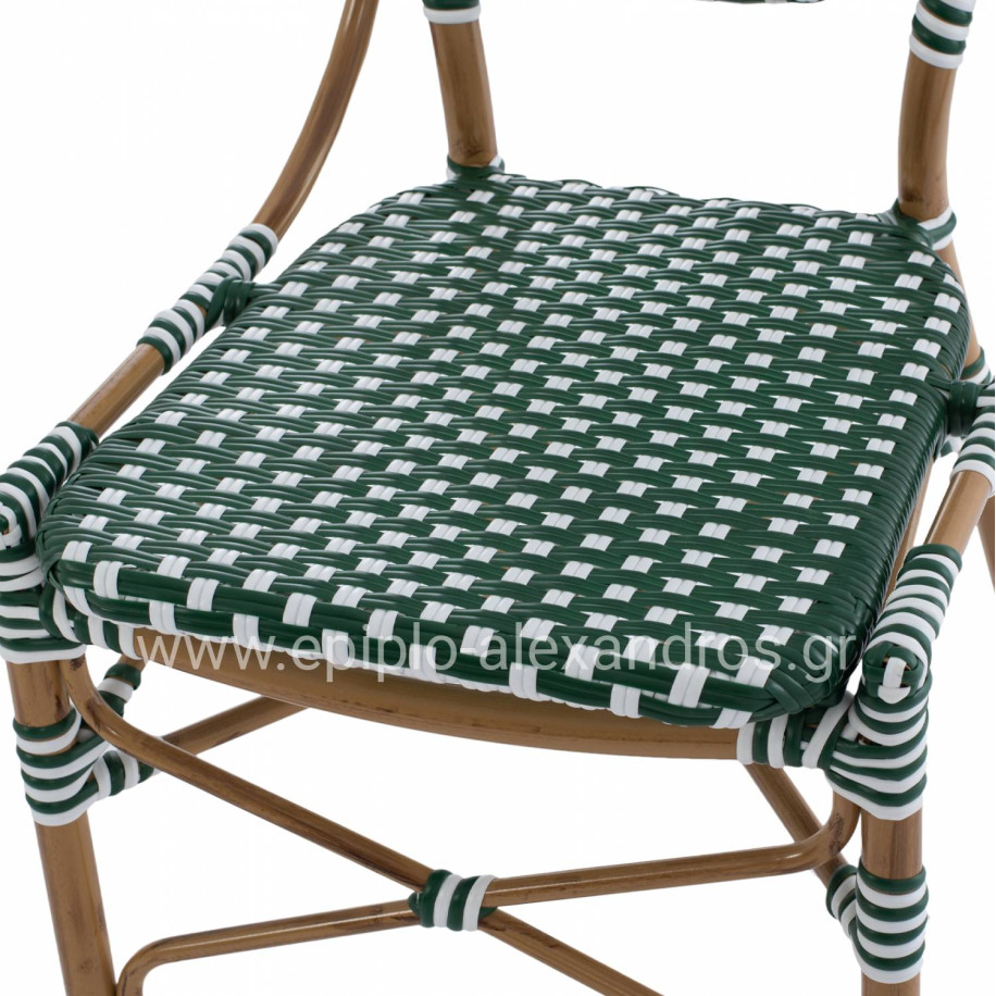 ALUMINUM CHAIR BAMBOO LOOK WITH WICKER GREEN WHITE HM5792.01 47x55x98 cm.