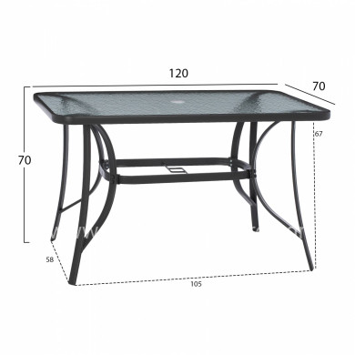 OUTDOOR TABLE BRAVO GREY METAL GLASS TOP WITH UMBRELLA HOLE 120Χ70Χ72Hcm.HM5021.11