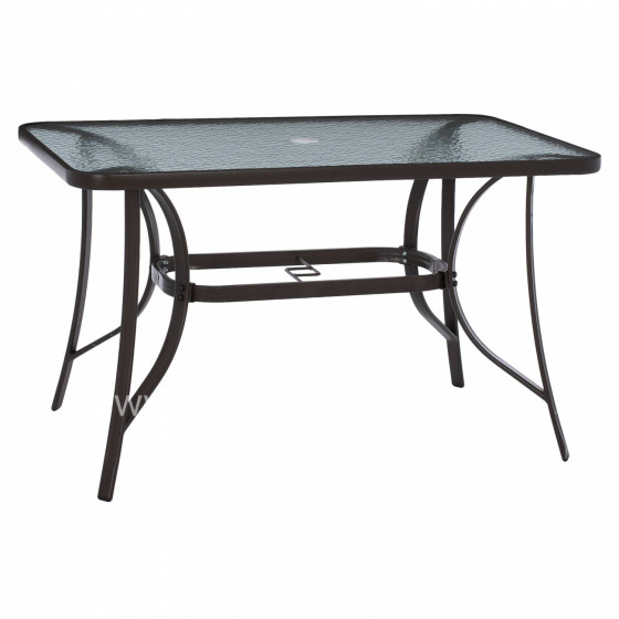 OUTDOOR TABLE BROWN METAL GLASS TOP WITH UMBRELLA HOLE 120Χ70Χ72Hcm.HM5021.12