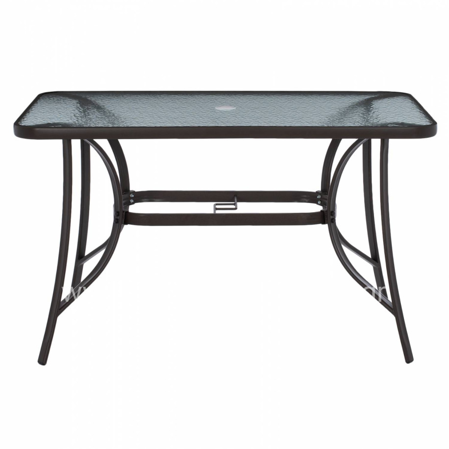 OUTDOOR TABLE BROWN METAL GLASS TOP WITH UMBRELLA HOLE 120Χ70Χ72Hcm.HM5021.12