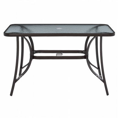 OUTDOOR TABLE BROWN METAL GLASS TOP WITH UMBRELLA HOLE 120Χ70Χ72Hcm.HM5021.12