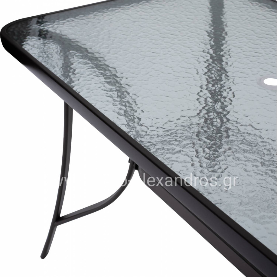 OUTDOOR TABLE BROWN METAL GLASS TOP WITH UMBRELLA HOLE 120Χ70Χ72Hcm.HM5021.12