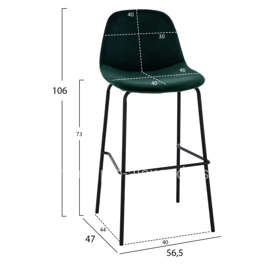 Stool VINCENT HM8579.13 VELVET GREEN AND METAL FRAME 56,5x47x106 cm.