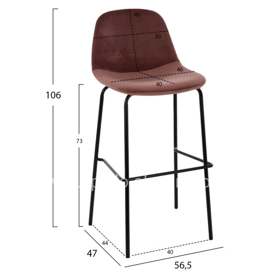 VINCENT STOOL VELVET DUSTY PINK AND METAL FRAME HM8579.12 56,5Χ47Χ106 cm.