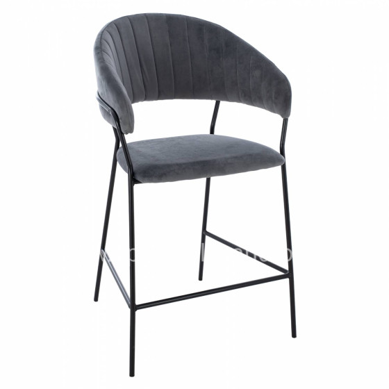 MEDIUM HEIGHT STOOL ΗΜ8734.01 GRAY VELVET WITH BLACK FRAME 60x55x100Y cm.