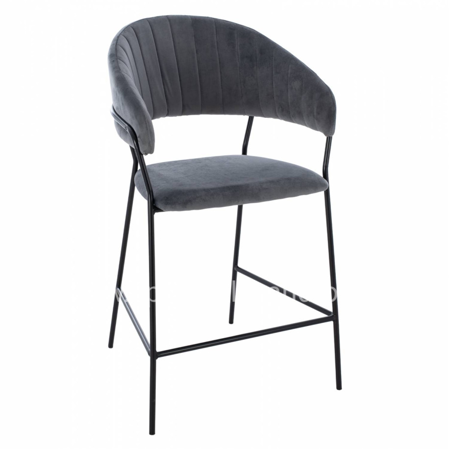 MEDIUM HEIGHT STOOL ΗΜ8734.01 GRAY VELVET WITH BLACK FRAME 60x55x100Y cm.