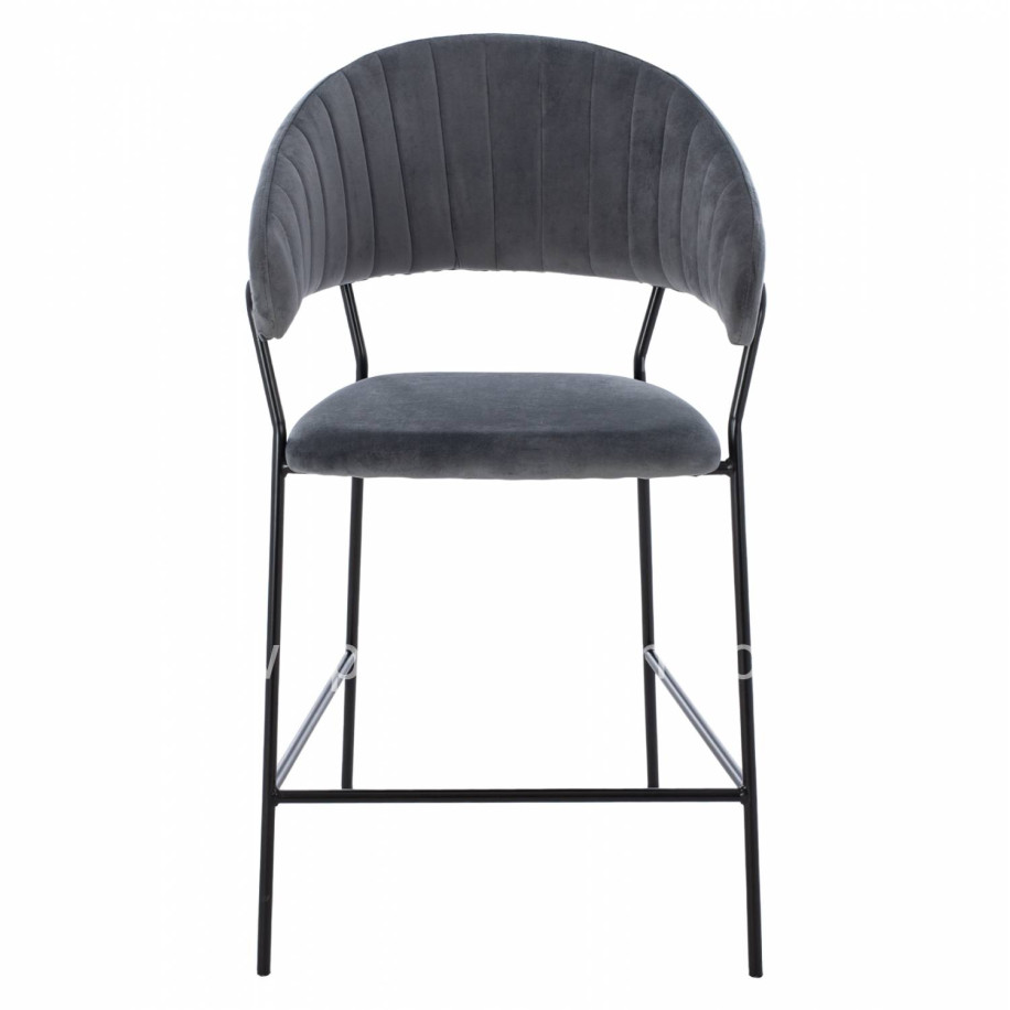 MEDIUM HEIGHT STOOL ΗΜ8734.01 GRAY VELVET WITH BLACK FRAME 60x55x100Y cm.