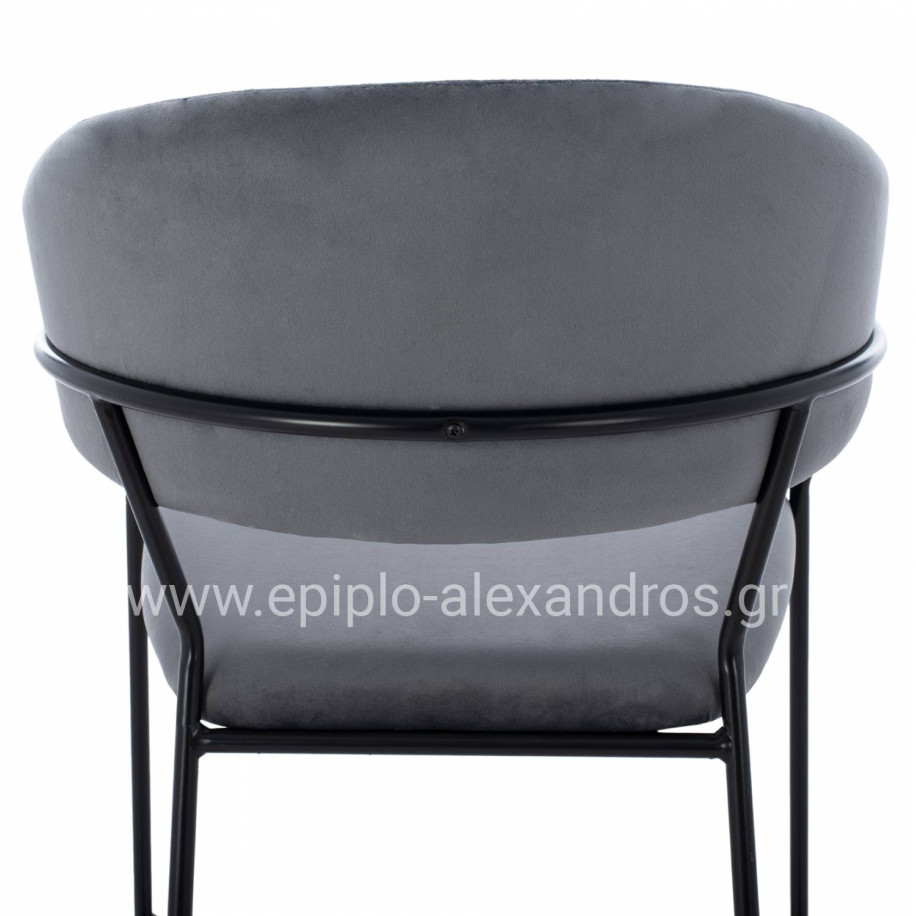 MEDIUM HEIGHT STOOL ΗΜ8734.01 GRAY VELVET WITH BLACK FRAME 60x55x100Y cm.