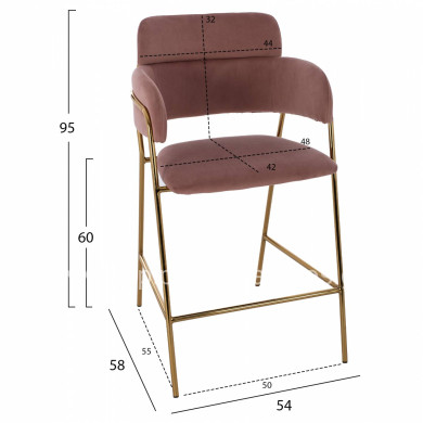 MEDIUM HEIGHT STOOL HM8735.02 VELVET DUSTY PINK GOLDEN FRAME 54x58x95Y cm.