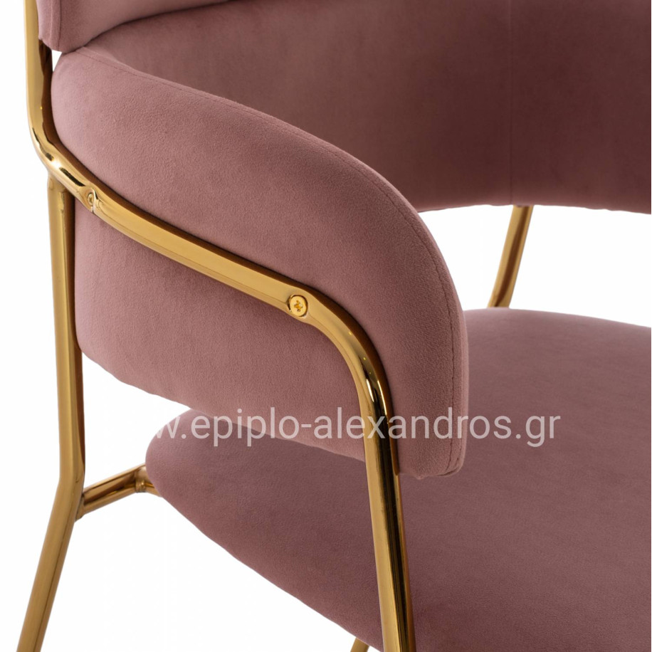 MEDIUM HEIGHT STOOL HM8735.02 VELVET DUSTY PINK GOLDEN FRAME 54x58x95Y cm.