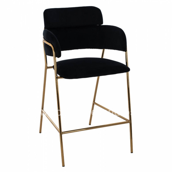 MEDIUM HEIGHT STOOL HM8735.04 VELVET BLACK GOLD PLATED FRAME 54x58x95Y cm.