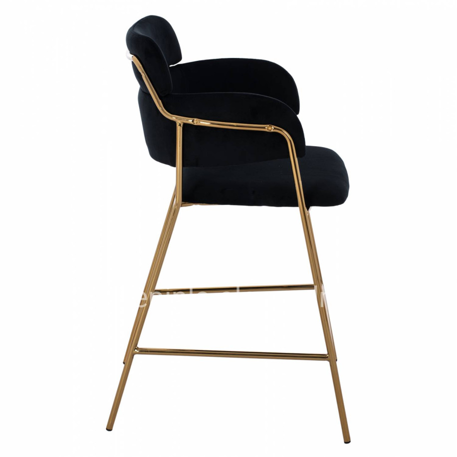 MEDIUM HEIGHT STOOL HM8735.04 VELVET BLACK GOLD PLATED FRAME 54x58x95Y cm.