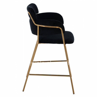 MEDIUM HEIGHT STOOL HM8735.04 VELVET BLACK GOLD PLATED FRAME 54x58x95Y cm.