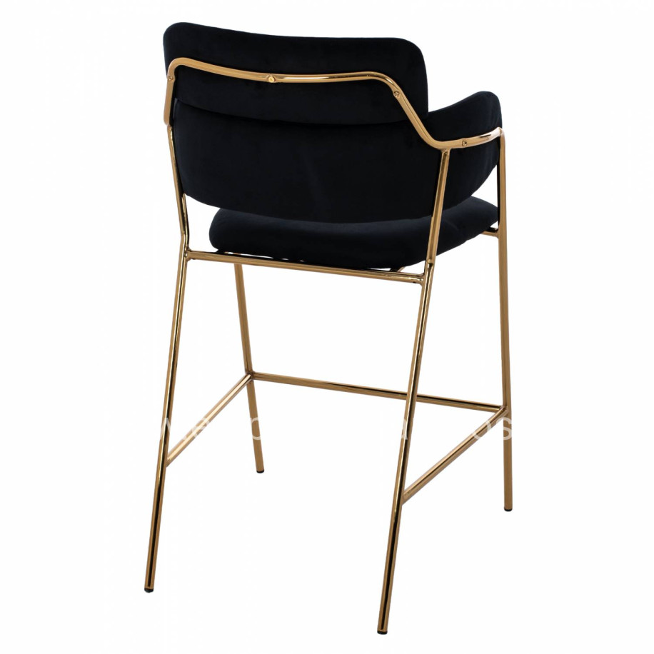 MEDIUM HEIGHT STOOL HM8735.04 VELVET BLACK GOLD PLATED FRAME 54x58x95Y cm.