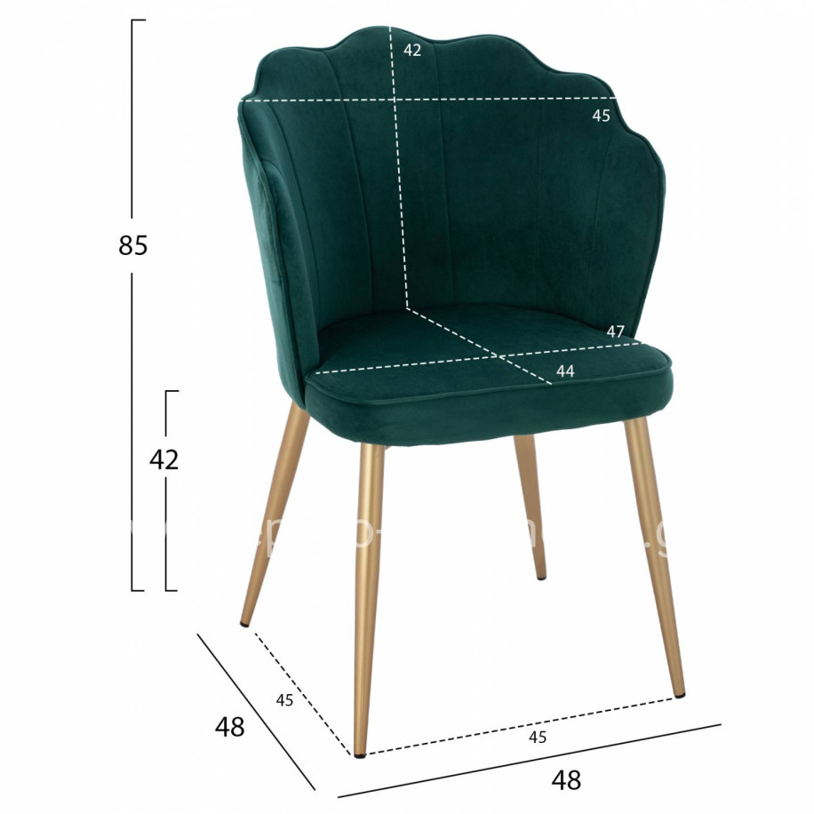 CHAIR HM8737.03 VELVET GREEN WITH METAL GOLD FRAME 57.5x57.5x85 cm.