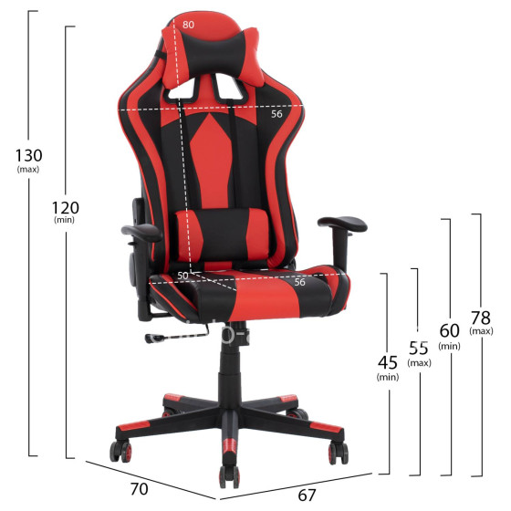 OFFICE GAMING CHAIR DOCKS HM1162.01 BLACK RED PU 67x70x130 cm.
