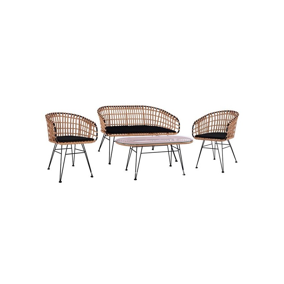 Set 4 pieces Table with bench & 2 armchairs Allegra Wicker Beige HM10600