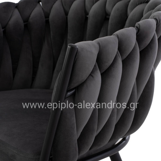 ΠΟΛΥΘΡΟΝΑΚΙ LUANDA ΒΕΛΟΥΔΟ ΓΚΡΙ ΚΑΙ ΜΕΤΑΛΛΙΚΑ ΠΟΔΙΑ HM8741.01 60x54x78 εκ.